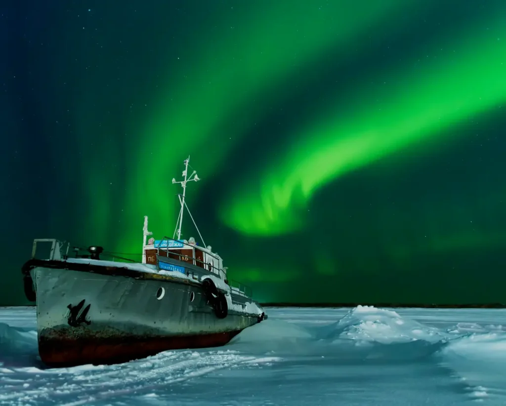 شفق قطبی در ناریان‌مار روسیه